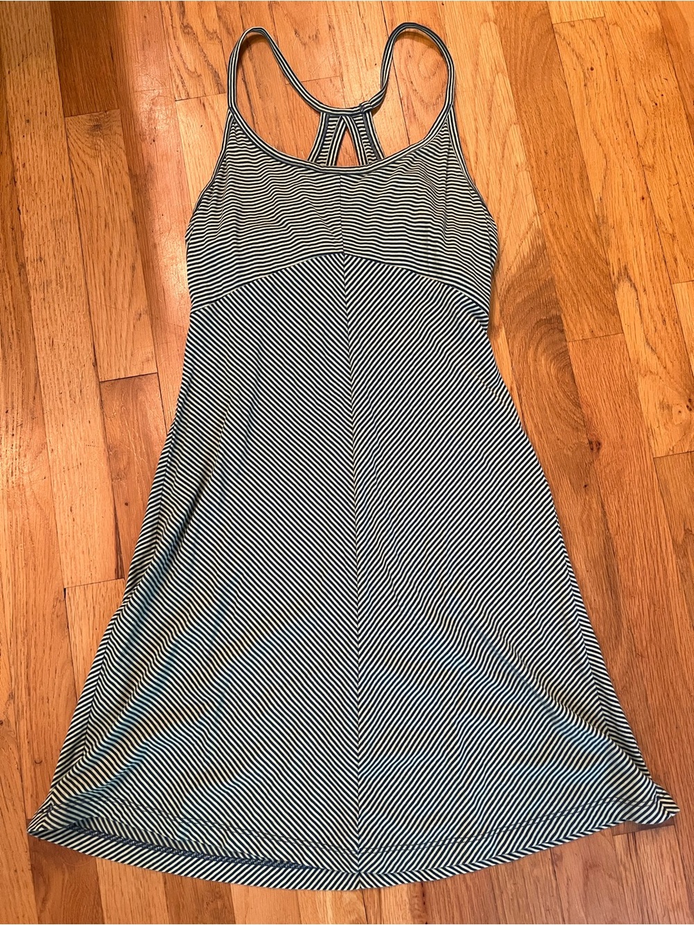 Striped Blue and Green Sleeveless A-Line Dress